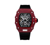 (Rojo Negro 3) Reloj Richard Tonneau automático para hombre, mecánico, con esqueleto y correa de caucho