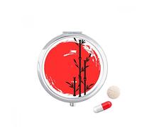 Rojo Negro Japon resumen Brush Travel bolsillo píldora caso medicina dispensador espejo regalo caja de almacenamiento