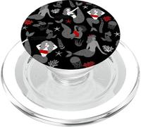 Rojo Negro Sirenas Patrón Estampado Lindo Moderno Mar Océano Peces PopSockets PopGrip para MagSafe
