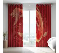 rojo oscuro cortinas opacas, cortinas térmicas con ojales y paneles, animales pez koi acuarela aislamiento térmico privacidad reducción de luz y oscurecimiento, 140 x 260 cm para salón dormitorio