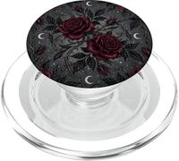 Rojo Oscuro Rosa Luna Floral Patrón Estético PopSockets PopGrip para MagSafe