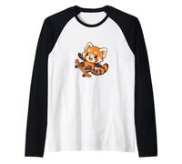 Rojo Panda Monopatín Retro Cartoon Camiseta Manga Raglan