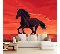 Rojo Papel pintado mural 3D, Moderno Desierto Animales Caballos DIY decorativo creativo para salón comedor dormitorio restaurante oficina habitación infantil - 350 x 256 cm