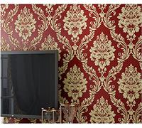 Rojo Papel Pintado no tejido 9,5 x 0,53 m 3D Moderno Diseño Damasco Papel Pintado Europeo Papel Pintado Decorativo para Dormitorio Sala de Estar Pared