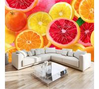 Rojo Papel pintado panorámico no tejido 300 x 210 cm Tamaño personalizado, póster mural gigante 3D, Acuarela Fruta Naranjas Limones para sala de estar dormitorio o restaurante