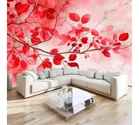 Rojo Papel pintado panorámico no tejido 350 x 256 cm Tamaño personalizado, póster mural gigante 3D, Estilo Chino Exquisito Hojas para sala de estar dormitorio o restaurante