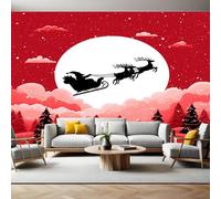 Rojo Papel Pintado para Pared Papá Noel y la luna 400 x 280 cm Fotográfico Mural de Pared no Tejido Moderno Decor de Paredes Salón Dormitorio Pasillo Comedor