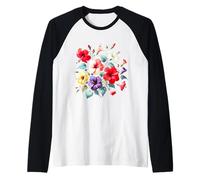 Rojo Púrpura Amarillo Blanco Hibisco Bloom Paradise Shapes Mania Camiseta Manga Raglan