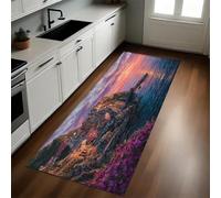 Rojo Tapetes de Cocina Puesta de Sol sobre Edificios en el acantilado Antifatiga, Impermeables, Antideslizantes y Cómodos para Decoración del Hogar y Oficina 50 x 140 cm