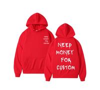 (Rojo-XL) Sudadera con capucha divertida con estampado gráfico personalizado "Necesito dinero" para