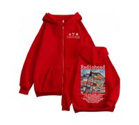 (Rojo-XL) Sudadera con capucha y cremallera de Radiohead Hail To The Thief Merch Rock Hip Hop Vintage