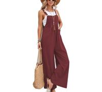 ,Rojo,XXL,Mono de Tirantes Casual para Mujer, Verano y otoño, Estilo Harajuku, Ajustado, Pantalones de Pierna Ancha, Peto con Tirantes, Elegante, sin Mangas, Mono Estilo BF
