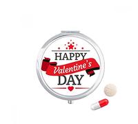 Rojo y negro, feliz día de San Valentín Travel bolsillo píldora caso medicina dispensador espejo regalo caja de almacenamiento