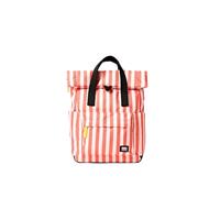 ROKA London Canfield - Mochila pequeña enrollable de lona reciclada, resistente al agua, mochila ligera para el trabajo, viajes, viajes y uso urbano, rayas coral