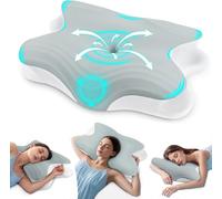 Rokehr Almohada Cervicales y Cuello, Almohada Cervical Viscoelastica, Almohadas Cervicales Ergonómica, Almohada Ortopedica para Dormir de Lado, Boca y Espalda Abajo
