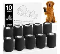 Rokehr Venda Cohesiva, 10 Rollos 7.5cmX4.5m Venda Cinta Bendaje Adhesiva, Vendas Autoadhesivas Humana y Animal, Tape Vendaje Deportivo, Vendaje Elástico para Muñeca Tobillo Dedos (Negro)