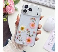Rokmym - Carcasa compatible con iPhone 17 Air,transparente estrella con lentejuelas auténticas, flores secas estéticas, funda de protección a prueba de golpes de silicona TPU Bumper niña Cover,flor