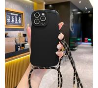 Rokmym Compatible avec iPhone 13 Pro Max Coque Mat Coque avec Cordon de Collier,Grande Bordure ondulado de Silicone TPU Souple Cover Protection Antigolpes, Funda Funda para iPhone 13 Pro Max,Negro