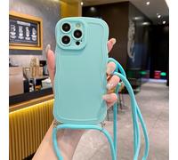 Rokmym Compatible avec iPhone 14 Pro Max Coque Mat Coque avec Cordon de Collier,Grande Bordure ondulado de Silicone TPU Souple Cover Protection Antigolpes, Funda Funda para iPhone 14 Pro Max,Cyan