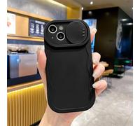 Rokmym Compatible avec iPhone 15 Pro Coque avec caméra deslizante Coque bord Ondulé en Silicone TPU Souple Ultra Fin Cover Protection Antigolpes, Funda Funda para iPhone 15 Pro, Negro