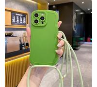 Rokmym Compatible avec iPhone 15 Pro Coque Mat Coque avec Cordon de Collier,Grande Bordure ondulado de Silicone TPU Souple Cover Protection Antigolpes, Funda Funda para iPhone 15 Pro, Verde