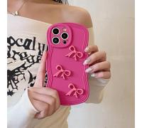 Rokmym Compatible avec Mat Coque iPhone 12 Pro Max Coque Mignon avec Stereo 3D Lazo Mariposa de Cinta Estética Onda Rizada Silicona Ultra Fin Cover Antigolpes, Funda para Mujeres Niñas Rosa Rojo