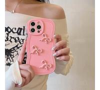 Rokmym Compatible avec Mat Coque iPhone 16 Pro Max Coque Mignon avec Stereo 3D Lazo Mariposa de Cinta Estética Onda Rizada Silicona Ultra Fin Cover Antigolpes, Funda para Mujeres Niñas Rosa Rojo