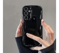 Rokmym Compatible con Samsung Galaxy S25 Ultra 5G Funda Simple Rizada Ondas Marco Forma Carcasa para Mujeres Niñas Suave Silicona Bumper Carcasa Protectora Resistente a Golpes Carcasa Cubierta Negra