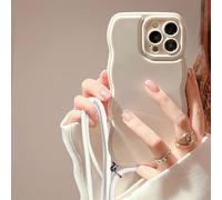 Rokmym Coque Compatible avec iPhone 13 Pro avec Cordon de Collier Mat Coque iPhone 13 Pro Coque bord Ondulé Brillante en Silicone TPU Souple Ultra Fin Cover Protection Antigolpes, Housse,Blanco