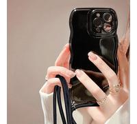 Rokmym Coque Compatible avec iPhone 14 Pro avec Cordon de Collier Mat Coque iPhone 14 Pro Coque bord Ondulé brillant en Silicone TPU Souple Ultra Fin Cover Protection Antigolpes, Housse,Noir