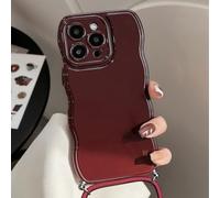 Rokmym Coque Compatible avec iPhone 16 Pro avec Cordon de Collier Mat Coque iPhone 16 Pro Coque bord Ondulé brillant en Silicone TPU Souple Ultra Fin Cover Protection Antigolpes, Housse,Rouge