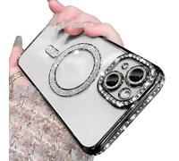 Rokmym Funda compatible con iPhone 13 Pro Max transparente con funda magnética Bling Diamond Glitter Cámara Protección Soft TPU Bumper Resistente a los golpes Carcasa para iPhone 13 Pro Max Negro