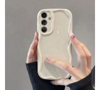 Rokmym Funda compatible con Samsung Galaxy S25 FE, con forma de marco de ondas rizadas, para mujeres y niñas, de silicona suave, antigolpes, color blanco