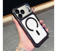 Rokmym Funda para iPhone 14 Plus compatible con Mag-Safe Luxury marco de metal para teléfono móvil, antigolpes, parte trasera mate, antiarañazos, antihuellas, TPU, color negro