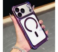 Rokmym Funda para iPhone 14 Plus compatible con Mag-Safe Luxury marco de metal para teléfono móvil, antigolpes, parte trasera mate, antiarañazos, antihuellas de TPU, color morado oscuro