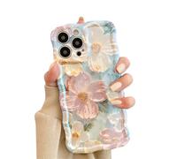 Rokmym Funda para iPhone 16 Colorida Vintage Pintura al Óleo Flor Carcasa Ondas Marco TPU Suave Silicona Carcasa Ultra Delgada Resistente a Golpes Carcasa para iPhone 16, Blanco Rosa