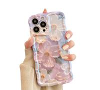 Rokmym Funda para iPhone 16 Colorida Vintage Pintura al Óleo Flor Funda Móvil Ondas Marco TPU Suave Silicona Carcasa Ultra Delgada Resistente a Golpes Carcasa para iPhone 16, Blanco Violeta