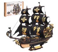 ROKR Barco Hipocampo Puzzle 3D de Madera MCB02 | Regalo para amantes del mar, madera cortada con láser y encajes tradicionales, velas negras y doradas para crear paso a paso