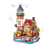 ROKR Island Pizza Shop Puzzle 3D de Madera para Adultos,EAM02 | Decoración mediterránea, efectos de luz y movimiento, regalo original para aficionados al modelismo