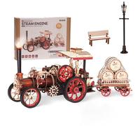 ROKR Puzzle 3D Madera Auto Maquetas para Construir Adultos, Kits de Modelos de Locomotoras de Vapor, Puzzle de madera para coche, 469 piezas, Steam Locomotive, LKA01