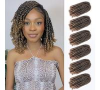 ROKTRESS Pelo de ganchillo de 8 pulgadas, 6 paquetes de trenzado, colores degradados, pelo Bob Spring Twist de baja temperatura, extensiones de cabello esponjoso de fibra sintética (8 pulgadas, T27)