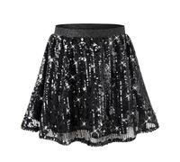 Rolanko Falda De Lentejuelas para Niñas con Cintura Elástica Brillante Plisada con Forro para Fiesta De Cumpleaños De Princesa De Baile Infantil, Negro, Talla: 11-12 Años/160