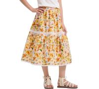 Rolanko Falda Niña Verano, Falda Larga Boho Algodón Cintura Ancha Elástica Estampado Flores Corte A, Naranja Floral, Talla: 7-8 Años/130