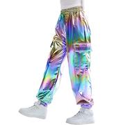 Rolanko Pantalones Cargo Niñas, Dance Hip Hop Pantalones Metálicos Brillantes Cintura Elástica Retro Streetwear, Aurora, Talla: 8-9 Años/140