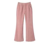 Rolanko Pantalones de Campana para Niña, Cintura Elástica Leggings Acanalados Brillantes de Terciopelo con Campana y Perlas Niños Cálidos Pantalones Jogger con Bolsillos, Rosa, 5-6 años/ 120