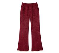 Rolanko Pantalones de Campana para Niña, Cintura Elástica Leggings Acanalados Brillantes de Terciopelo con Campana y Perlas Niños Cálidos Pantalones Jogger con Bolsillos, Vino, 5-6 años/ 120