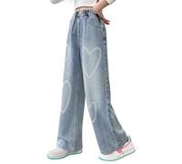 Rolanko Vaqueros Niñas, Loose Denim Pantalones Cintura Elástica Moda Rotos Azul para Niños, Amor Azul, Talla: 13-15 años/170
