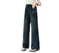 Rolanko Vaqueros Niñas, Loose Denim Pantalones Cintura Elástica Moda Rotos Azul para Niños, Fresas de Mariposa, Talla: 11-12 años/160