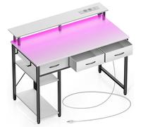 Rolanstar Escritorio Gaming con Cajones, Mesa Escritorio Led con Tomas de Corriente y Puertos USB, Escritorio para Ordenador con Soporte para Monitor, Estantes Ajustables para el Hogar(Blanco, 100cm)