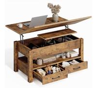 Rolanstar Mueble de Centro de Salón Ajustable en Altura con 2 Cajones, Mesa de Salón de 100 x 50 cm de Madera, Económico en Espacio y Fácil de Montar para Dormitorio